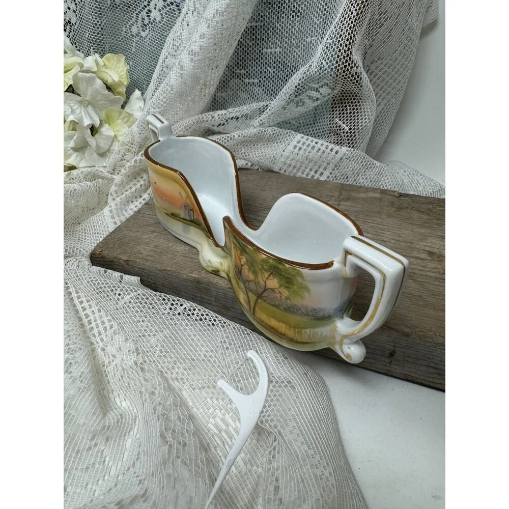 Vintage Nippon Hand Painted Spoon Holder Sunset & Tree Sceen